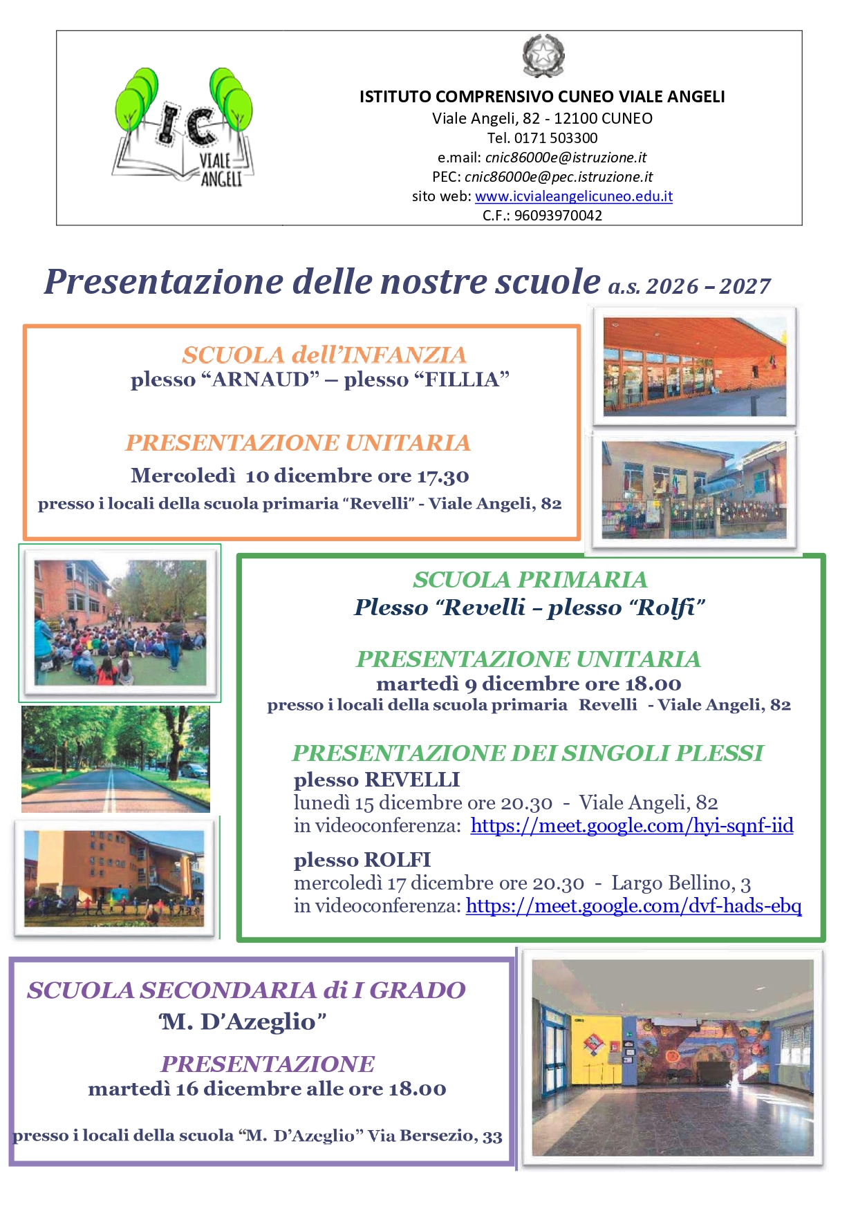 Presentazione e Open Day delle scuole dell'IC Viale Angeli Cuneo